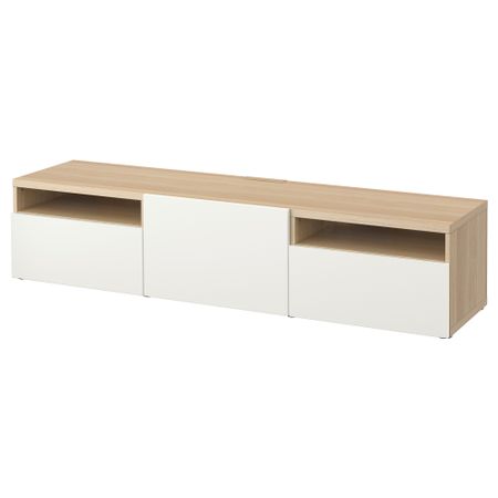 Тумба под ТВ БЕСТО, под беленый дуб, Лаппвикен белый (180x40x38 см)