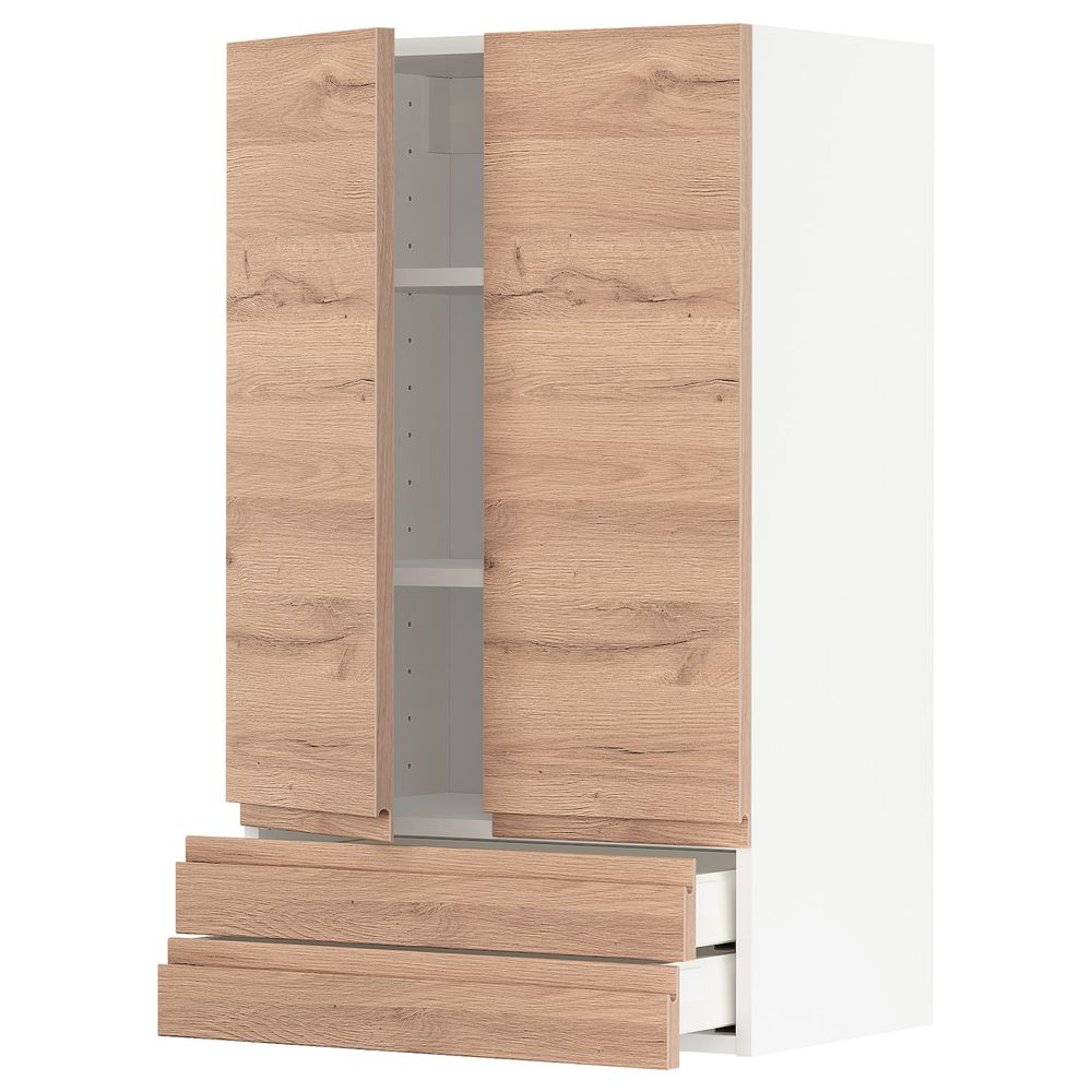 Навесной шкаф/2дверцы/2ящика, белый/Воксторп под дуб 60x100 см IKEA METOD МЕТОД / MAXIMERA МАКСИМЕРА 894.462.05 - схема-чертеж с размерами