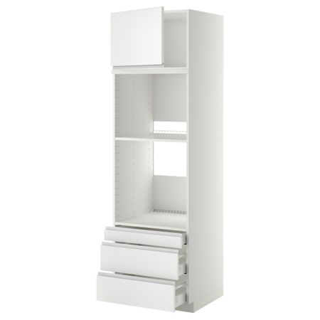 Высокий шкаф для духовки комбинированный, духовка + дверца, 3 ящика МЕТОД / МАКСИМЕРА, белый, Нодста белый
