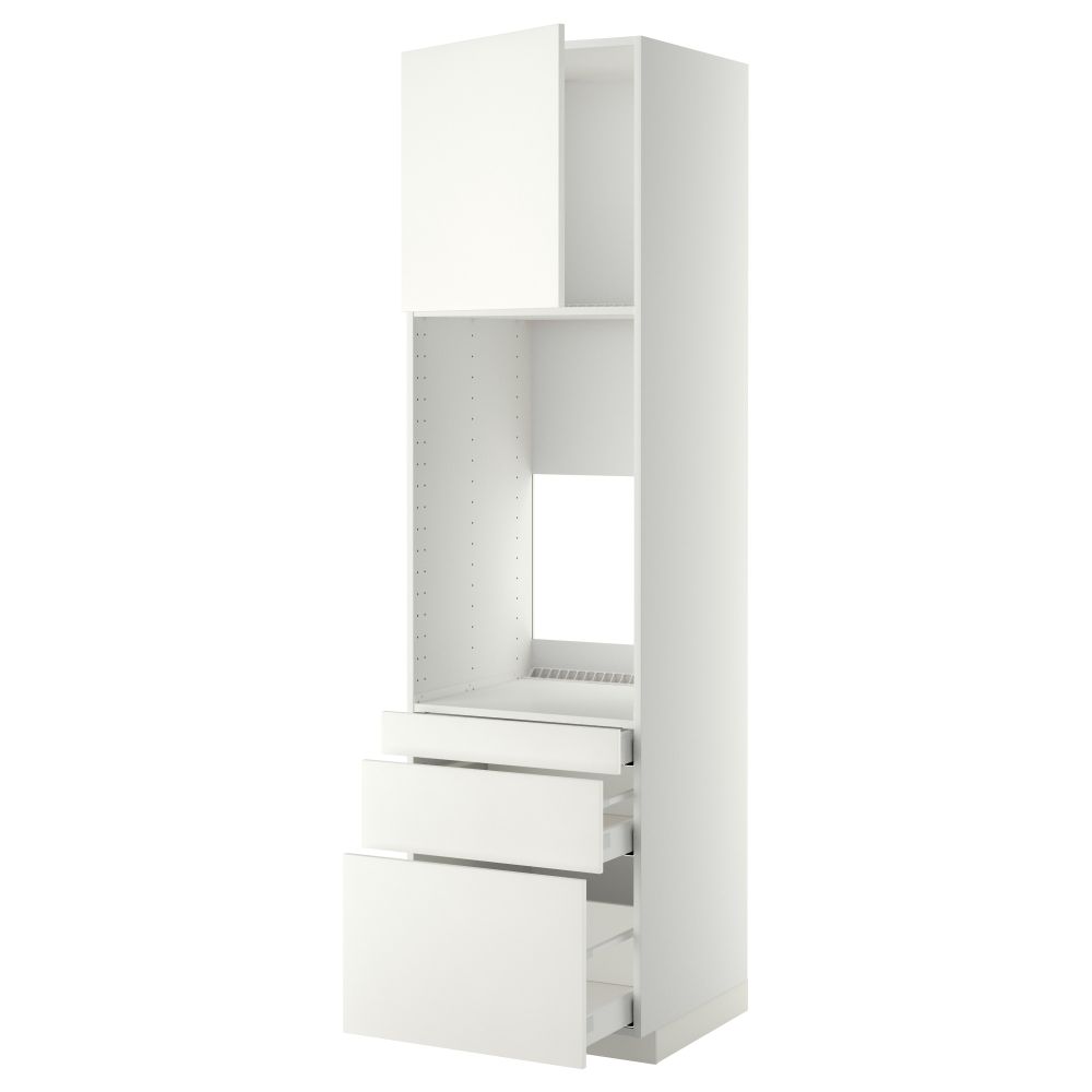 Высокий шкаф для двойной духовки, 3 ящика, дверца МЕТОД / МАКСИМЕРА, белый, Хэггеби белый - схема-чертеж с размерами