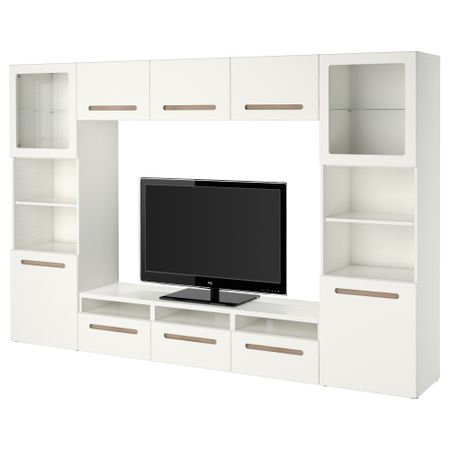 Шкаф для ТВ, комбинированный, стекляные дверцы БЕСТО, Марвикен белый прозрачное стекло (300x40x192 см)