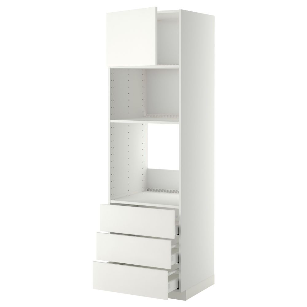 Высокий шкаф для духовки/СВЧ дверца, 3 ящика МЕТОД / МАКСИМЕРА, белый, Хэггеби белый - фото 1