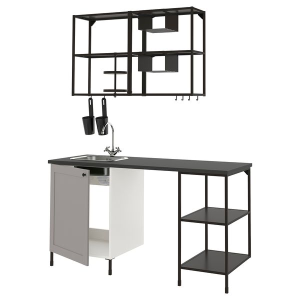 Кухня, 163x63.5x222 см, антрацит/серый каркас IKEA ENHET 693.372.88 - фото 1
