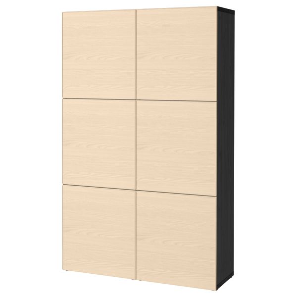 Комбинация для хранения с дверцами БЕСТО, черно-коричневый, Инвикен ясеневый шпон (120x40x192 см) - фото 1