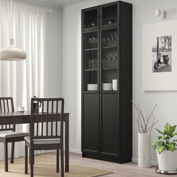 Стеллаж с верхними полками, дверьми, 80x30x237 см, черно-коричневый IKEA BILLY БИЛЛИ 192.873.37 - фото 3