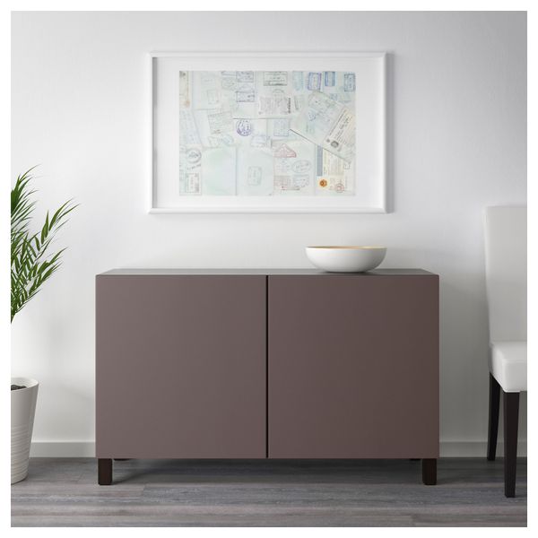 Комбинация для хранения с дверцами БЕСТО, черно-коричневый, Вальвикен темно-коричневый (120x40x74 см) - схема-чертеж с размерами