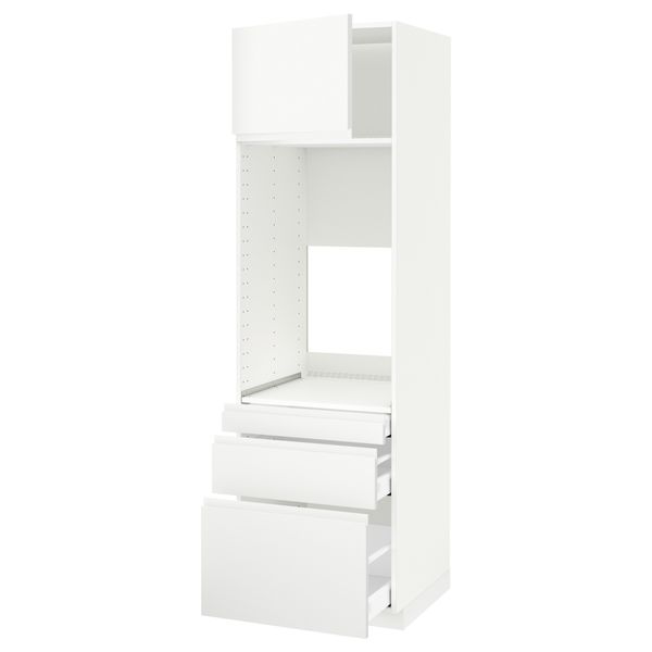 Высокий шкаф для двойной духовки, 3 ящика, дверца МЕТОД / МАКСИМЕРА, белый, Воксторп матовый белый белый - схема-чертеж с размерами