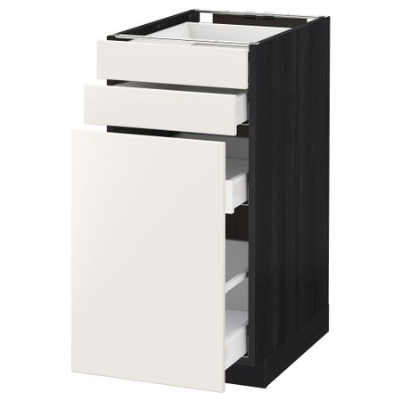 Напольный шкаф с выдвижными модулями, 2 фронтальные панели МЕТОД / МАКСИМЕРА, черный, Веддинге белый