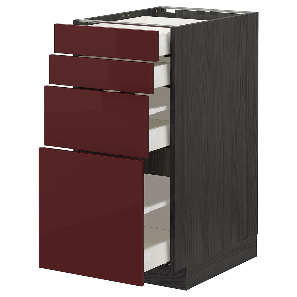 Напольный шкаф 4 фронтальных панели, 4 ящика, черный Калларп/глянцевый темный красно-коричневый 40x60 см IKEA МЕТОД / МАКСИМЕРА - схема-чертеж с размерами