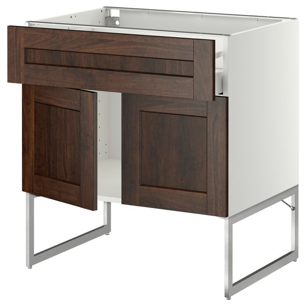 Напольный шкаф, полки, ящик, 2 двери МЕТОД / МАКСИМЕРА, белый, Эдсерум коричневый - схема-чертеж с размерами