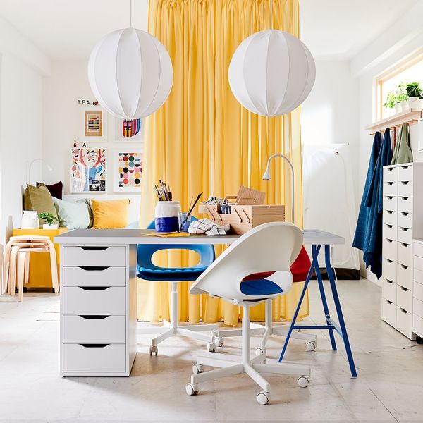 Рабочее кресло c подушкой, белый, синий IKEA LOBERGET ЛОБЕРГЕТ / BLYSKÄR БЛИСКЭР 393.318.91 - фото 3