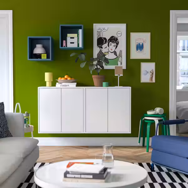 EKET Комбинация настенных шкафов - белый/серо-синий темный 175x35x70 см - схема-чертеж с размерами