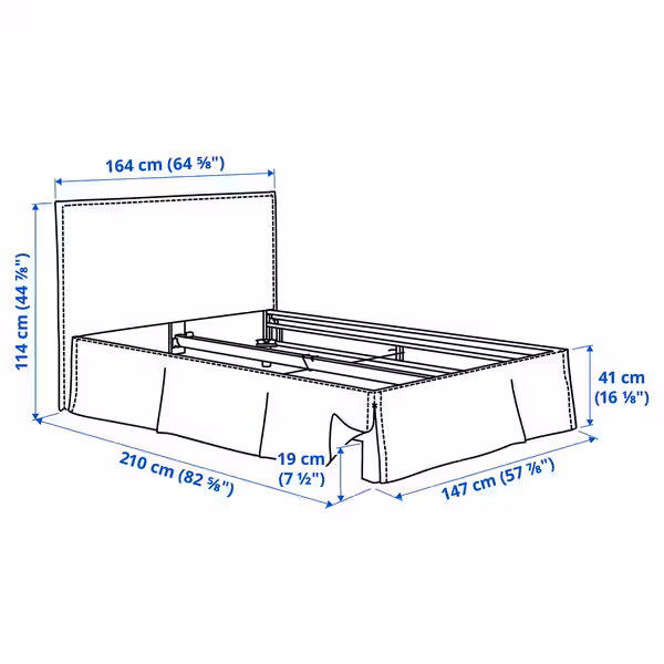 TÄRNKULLEN ТЭРНКУЛЛЕН Каркас кровати с обивкой - схема-чертеж с размерами