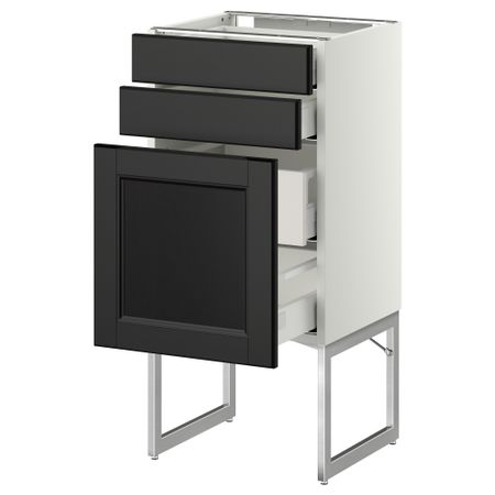Напольный шкаф 3 фронтальных панели, 2 нижних, 2 средних ящика МЕТОД / МАКСИМЕРА, белый, Лаксарби черно-коричневый