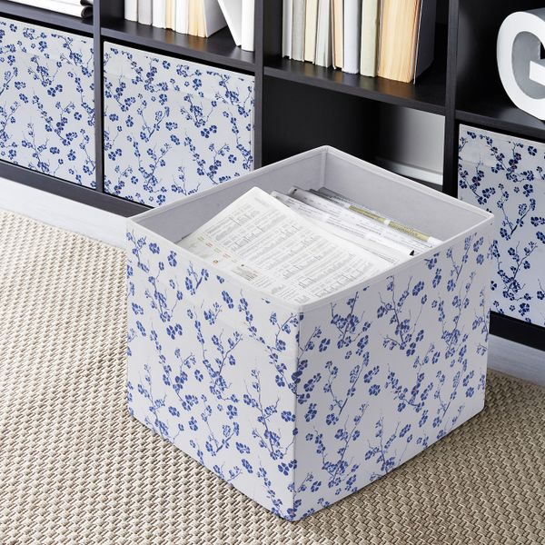 Коробка, белый, синий с цветочным орнаментом 33x38x33 см IKEA DRÖNA ДРЁНА 904.281.49 - фото 3