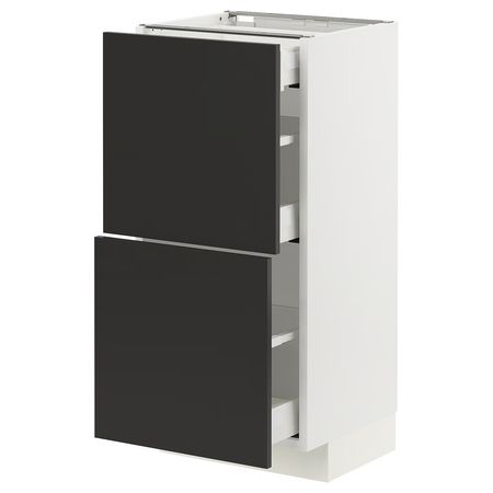 METOD / MAXIMERA Напольный шкаф/2 фасада/3 ящика - белый/Nickebo матовый антрацит 40x37 см