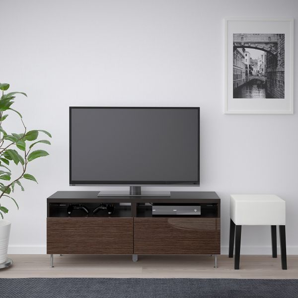 Тумба для ТВ с ящиками, черно-коричневый/СЕЛЬСВ/СТАЛЛАРП глянцевый, коричневый 120x42x48 см IKEA БЕСТО 092.671.65 - фото 3