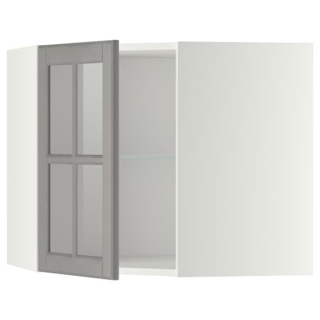 Углов навесная шкаф с полками, стекляными дв, 68x60 см, белый/Bodbyn серый IKEA METOD 199.186.99