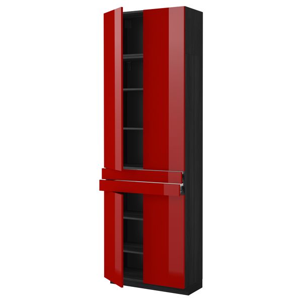 Высокий шкаф + полки, 2 ящика, 4 дверцы МЕТОД / ФОРВАРА, черный, Рингульт красный (80x37x240 см) - схема-чертеж с размерами