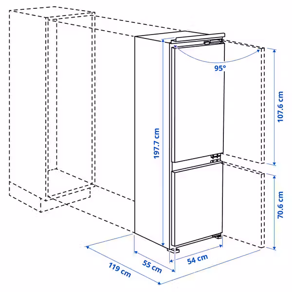 SKOGSNÄS СКОГСНЭС Холодильник/ морозильник - схема-чертеж с размерами