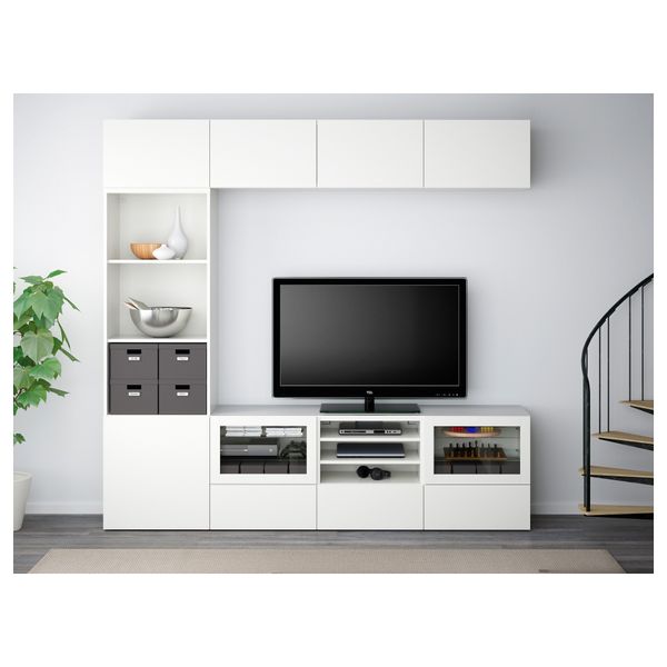 Шкаф для ТВ, комбинированный, стекляные дверцы БЕСТО, Лаппвикен, Синдвик белый прозрачное стекло (240x40x230 см) - фото 2