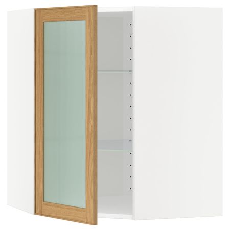 Угловой навесной шкаф с полками, стекляными дв, белый/Экестад дуб 68x80 см IKEA METOD МЕТОД 692.255.92