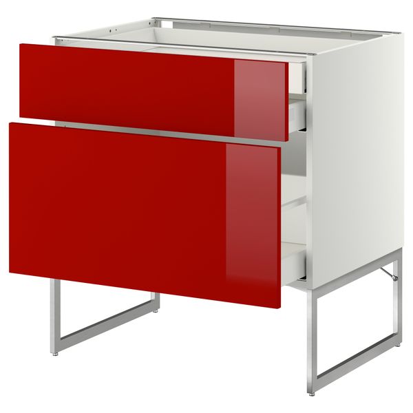 Напольный шкаф 2 фронтальных панели, 2 нижних,1 встроенный ящик МЕТОД / МАКСИМЕРА, белый, Рингульт красный - схема-чертеж с размерами