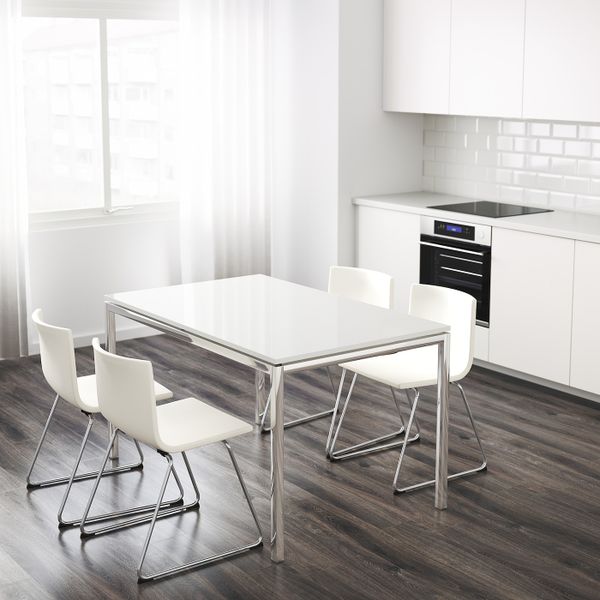 Стол, хромированный/стекло белый 120x70 см IKEA TORSBY ТОРСБИ 490.996.22 - фото 2