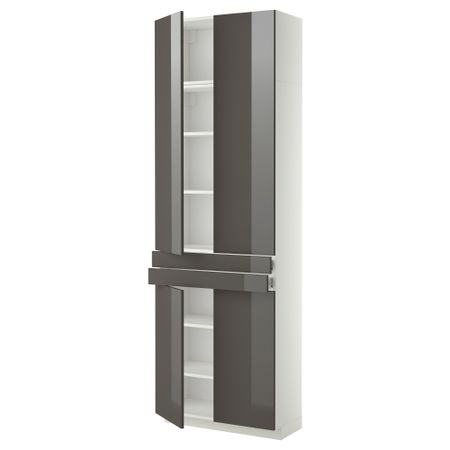 Высокий шкаф + полки, 2 ящика, 4 дверцы МЕТОД / ФОРВАРА, белый, Рингульт серый (80x37x240 см)