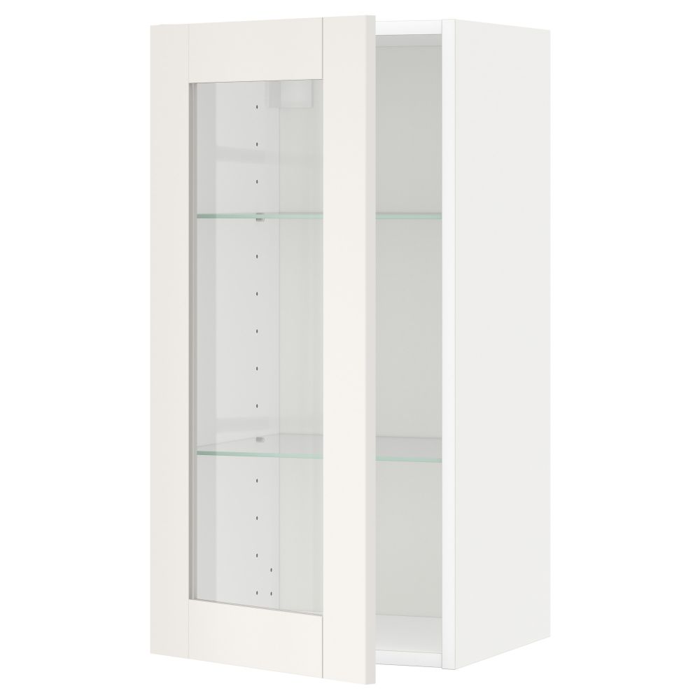 Навесной шкаф с полками, стекляными дверцы МЕТОД, белый, Сэведаль белый - схема-чертеж с размерами