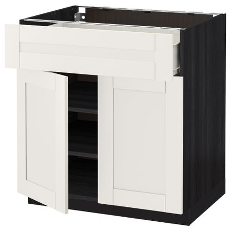 Напольный шкаф + ящик, 2 дверцы МЕТОД / ФОРВАРА, черный, Сэведаль белый (80x60 см)