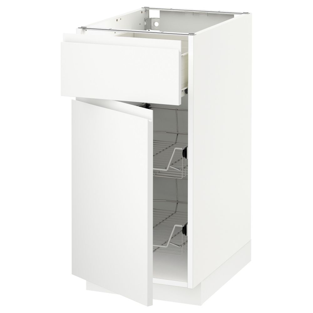 Напольный шкаф с проволочной корзиной, ящиком, дверью МЕТОД / ФОРВАРА, белый, Воксторп белый - схема-чертеж с размерами