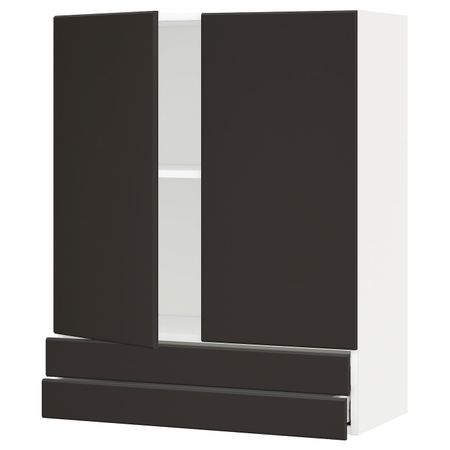 Навесной шкаф/2дверцы/2ящика, белый/Кунгсбакка антрацит 80x100 см IKEA METOD МЕТОД / MAXIMERA МАКСИМЕРА 094.467.42