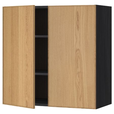 Навесной шкаф с полками, 2 дверцы МЕТОД, черный, Экестад дуб