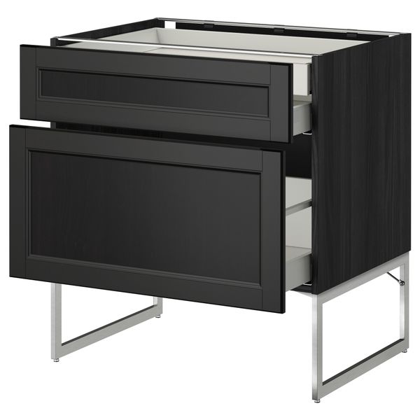 Напольный шкаф 2 фронтальных панели, 2 нижних,1 встроенный ящик МЕТОД / МАКСИМЕРА, черный, Лаксарби черно-коричневый - схема-чертеж с размерами