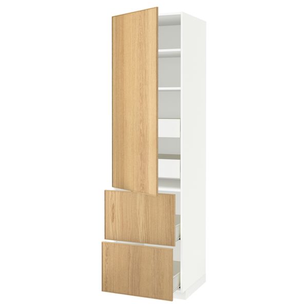 Высокий шкаф + полки, 4 ящика, 2 дверцы МЕТОД / ФОРВАРА, белый, Экестад дуб - схема-чертеж с размерами