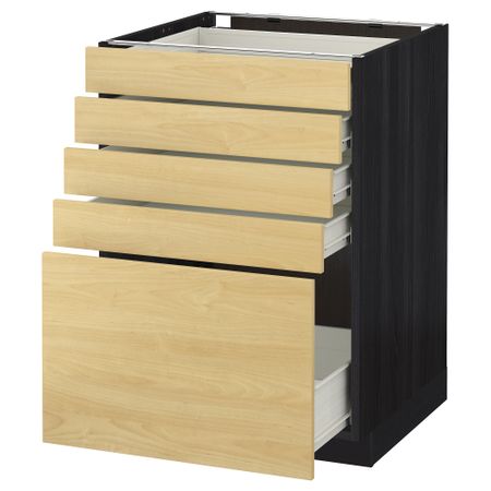 Напольный шкаф с 5 ящиками МЕТОД / ФОРВАРА, черный, Тингсрид береза