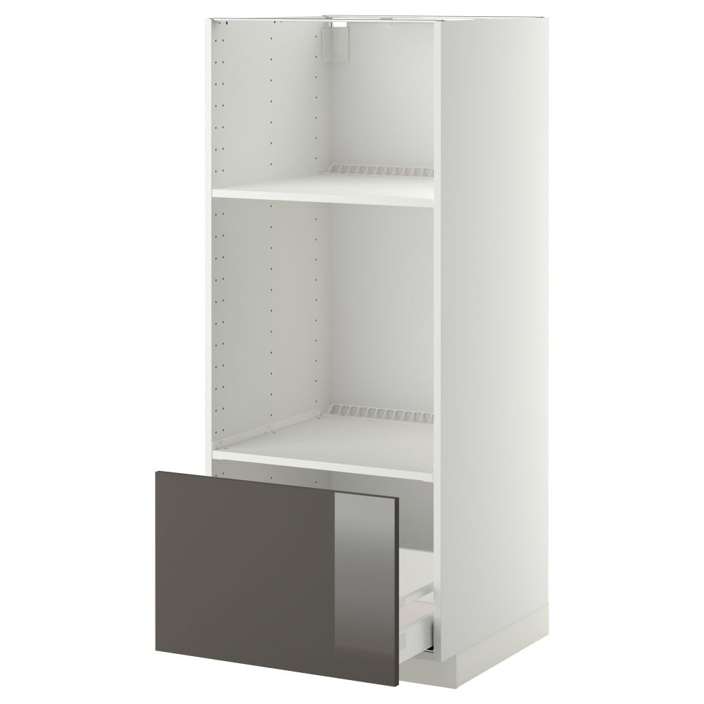 Высокий шкаф с ящиком для духовки/СВЧ МЕТОД / МАКСИМЕРА, белый, Рингульт серый (60x60x140 см) - схема-чертеж с размерами