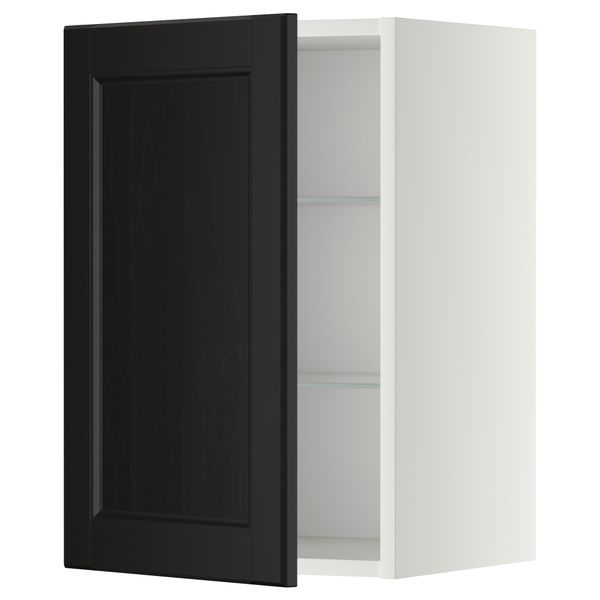 Навесной шкаф с полками, стекляными дверцы МЕТОД, белый, Лаксарби черно-коричневый - схема-чертеж с размерами