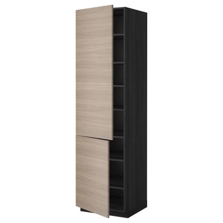 Высокий шкаф с полками, 2 дверцы МЕТОД, черный, Брокхульт светло-серый