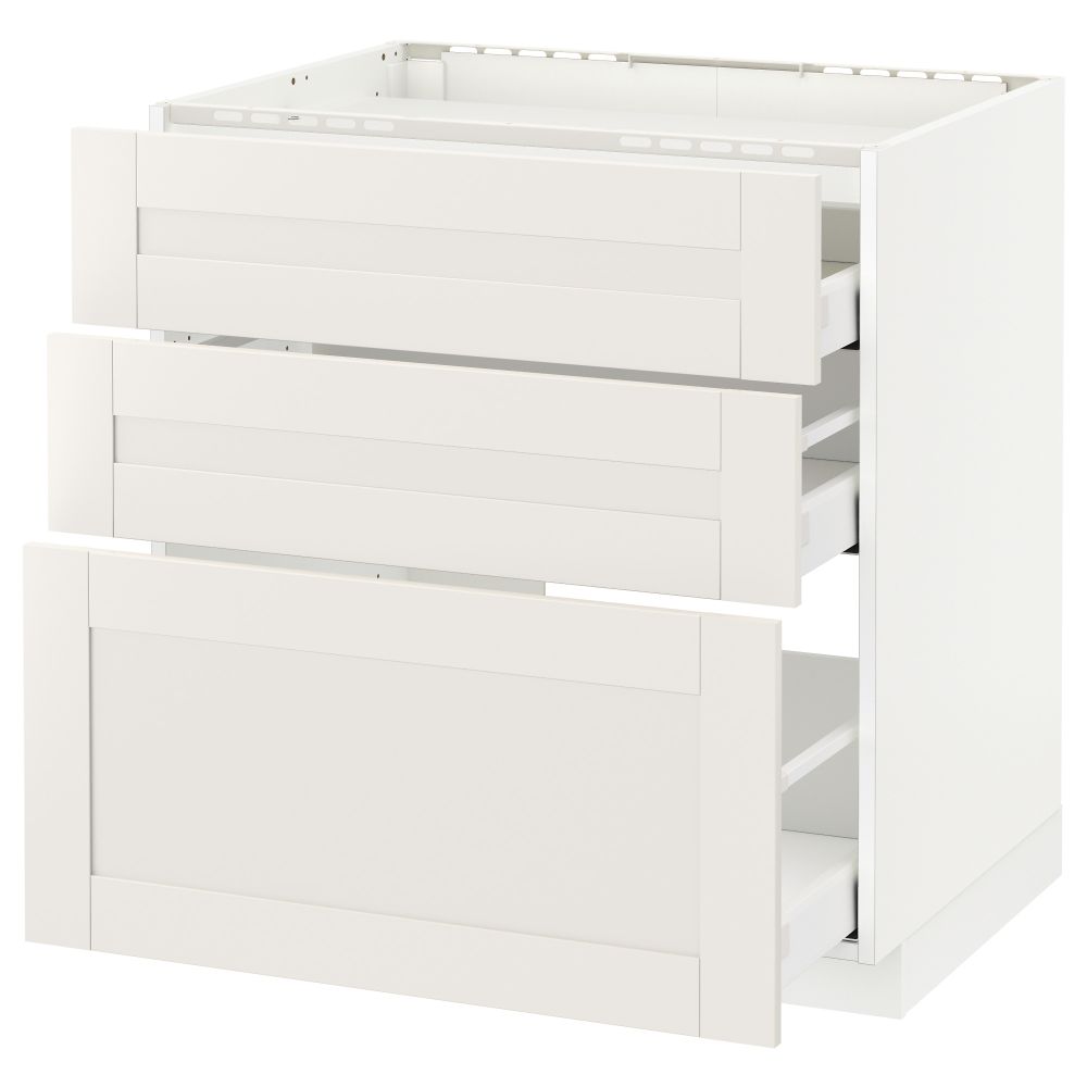 Напольный шкаф, 3 фронтальных панели, 3 ящика МЕТОД / МАКСИМЕРА, белый, Сэведаль белый - схема-чертеж с размерами