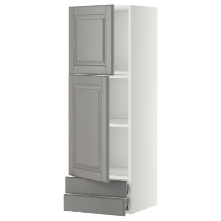 Навесной шкаф, 2 дверцы, 2 ящика МЕТОД / ФОРВАРА, белый, Будбин серый