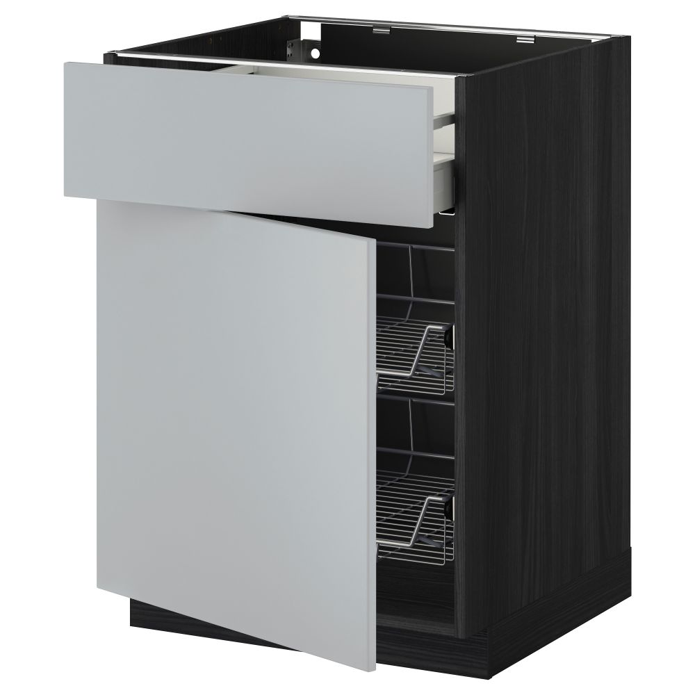 Напольный шкаф с проволочной корзиной, ящиком, дверью МЕТОД / МАКСИМЕРА, черный, Веддинге серый - схема-чертеж с размерами