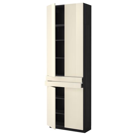 Высокий шкаф + полки, 2 ящика, 4 дверцы МЕТОД / ФОРВАРА, черный, Рингульт кремовый (80x37x240 см)