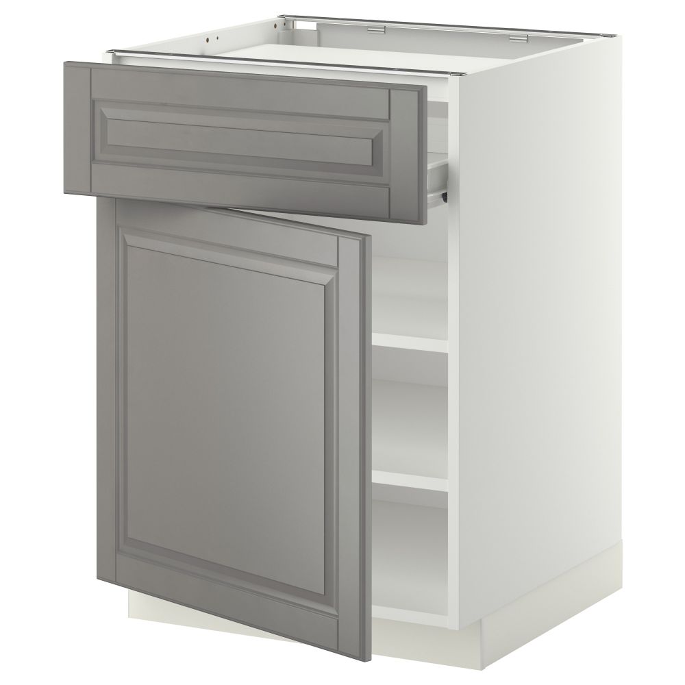 Напольный шкаф для варочной панели, ящик, полка, дверцы МЕТОД / ФОРВАРА, белый, Будбин серый (60x60 см) - фото 1