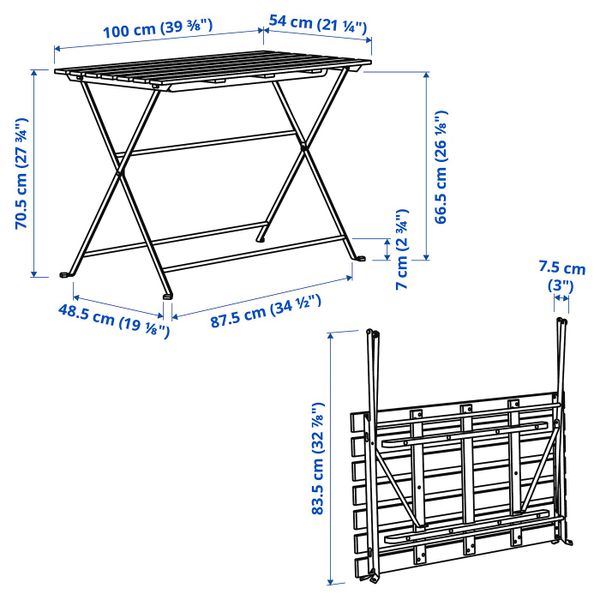 Садовый стол, черный, серо-кориченевая морилка 100x54 см IKEA TÄRNÖ ТЭРНО 904.719.39 - схема-чертеж с размерами
