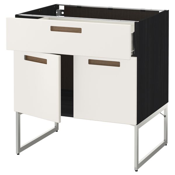 Напольный шкаф, полки, ящик, 2 двери МЕТОД / ФОРВАРА, черный, Мэрста белый (80x60x60 см) - схема-чертеж с размерами