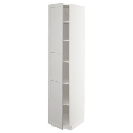 Высокий шкаф с полками, белый/Лерхюттан светло-серый 40x60x200 см IKEA METOD МЕТОД 192.730.81