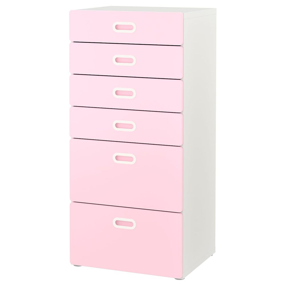 Комод с 6 ящиками, белый/светло-розовый 60x50x128 см IKEA STUVA СТУВА / FRITIDS ФРИТИДС 692.656.20 - фото 1