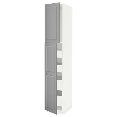 Высокий шкаф/2дверцы/4ящика, белый/Будбин серый 40x60x220 см IKEA METOD МЕТОД / MAXIMERA МАКСИМЕРА 093.699.65